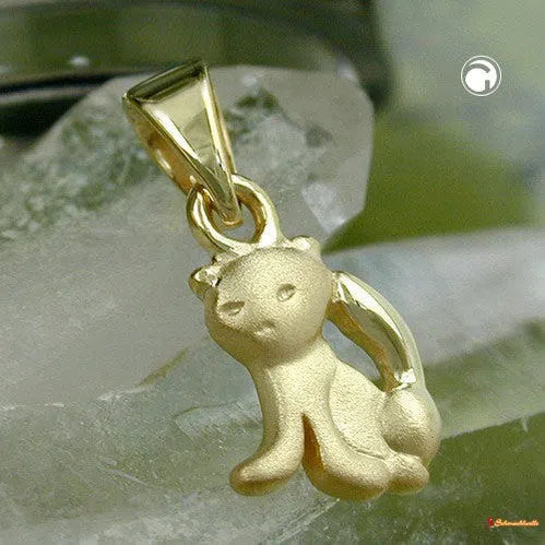 Anhänger 10x6mm Katze teilmattiert glänzend 8Kt GOLD-Tieranhänger GOLD-Schmuckhoelle.com