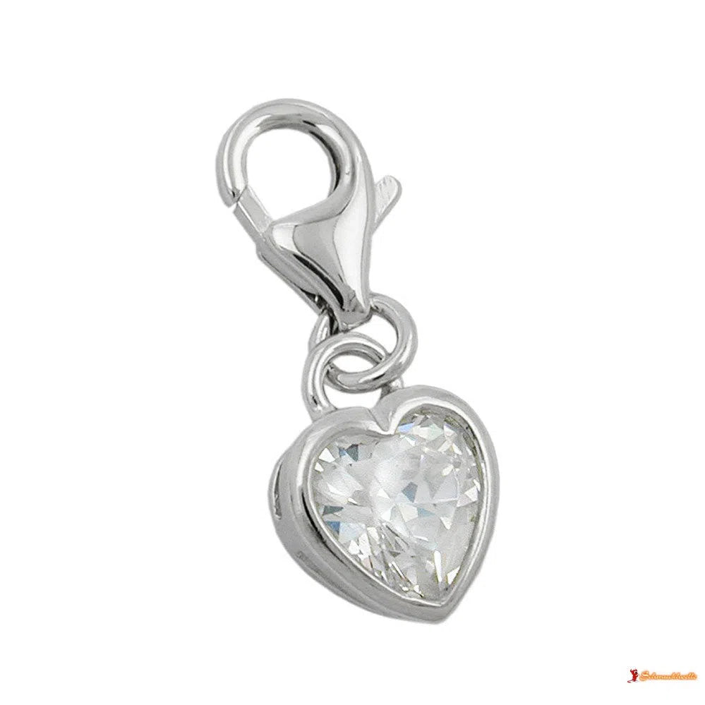 Anhänger 10x7mm Charm Einhänger Herz Zirkonia rhodiniert Silber 925-Charms Anhänger Silber-Schmuckhoelle.com