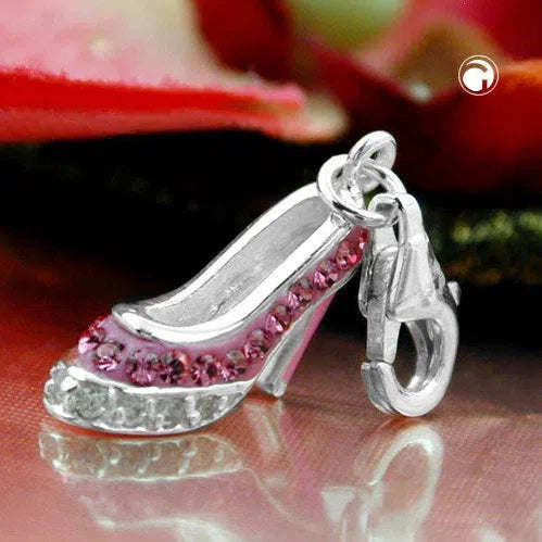 Anhänger 11x14x6mm Charm Damenschuh pink rosa Silber 925-Charms Anhänger Silber-Schmuckhoelle.com