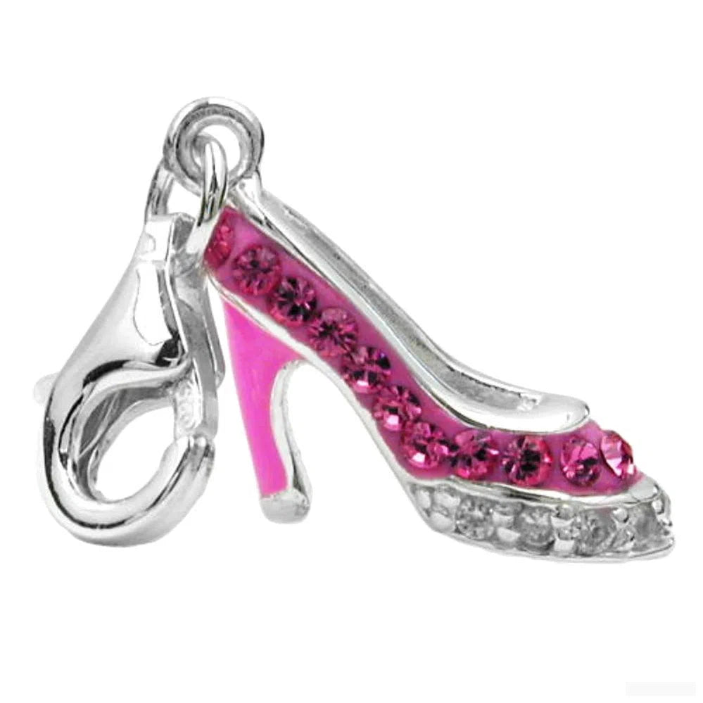 Anhänger 11x14x6mm Charm Damenschuh pink rosa Silber 925-Charms Anhänger Silber-Schmuckhoelle.com