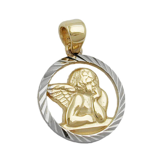 Anhänger 125mm Engelmotiv bicolor rhodiniert diamantiert 9Kt GOLD-Anhänger religiöse Motive GOLD-Schmuckhoelle.com