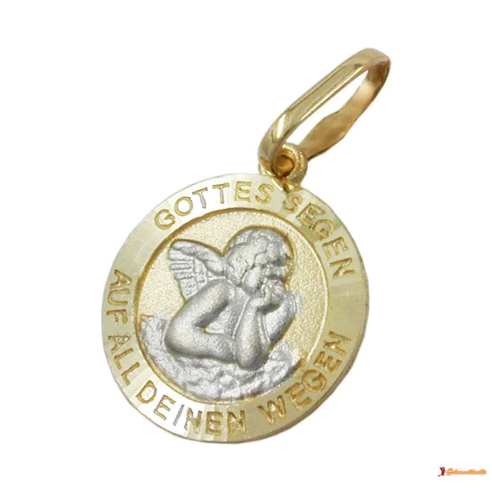 Anhänger 12mm Engelmotiv bicolor rhodiniert 9Kt GOLD-Anhänger religiöse Motive GOLD-Schmuckhoelle.com