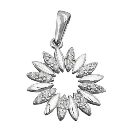 Anhänger 14mm Blume mit Zirkonias glänzend rhodiniertSilber 925-Anhänger Zirkonia weiß Silber-Schmuckhoelle.com