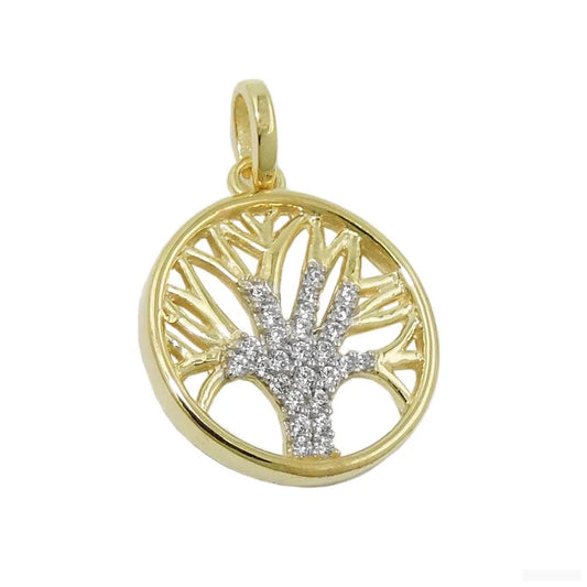 Anhänger 15mm Baum des Lebens mit Zirkonias 9Kt GOLD-Anhänger Zirkonia weiß GOLD-Schmuckhoelle.com