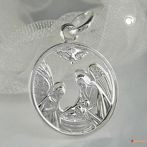 Anhänger 15mm Maria und Josef ausgestanzt glänzend Silber 925-Religiöse Anhänger Silber-Schmuckhoelle.com