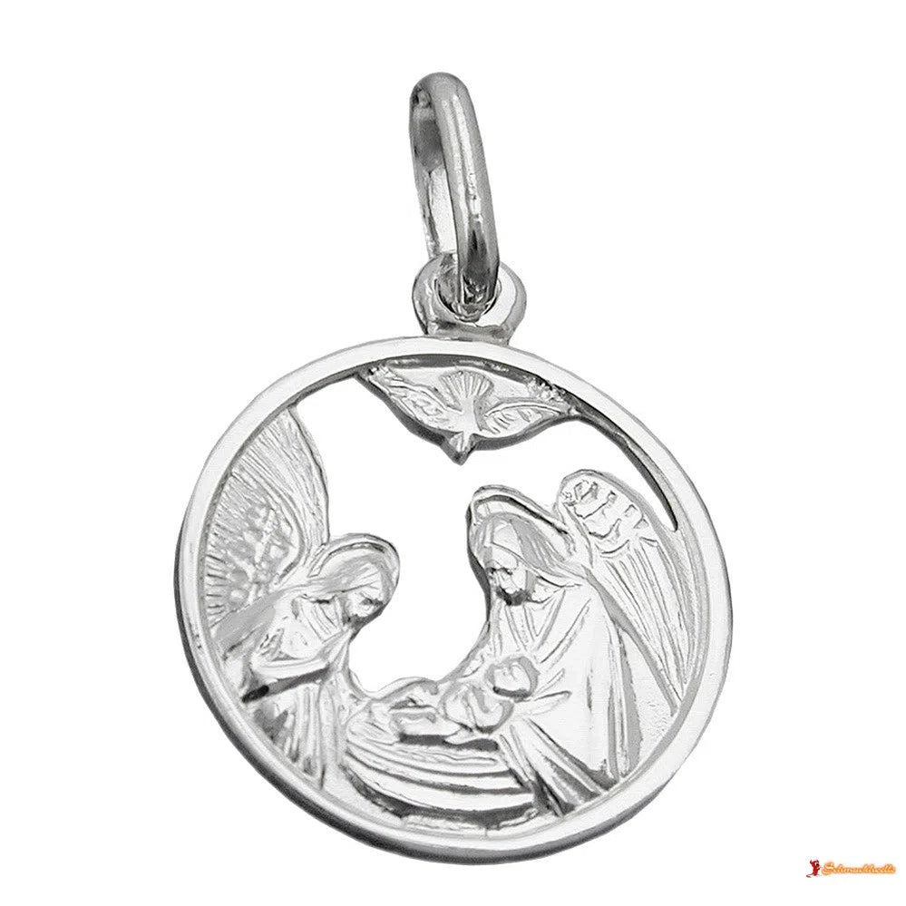 Anhänger 15mm Maria und Josef ausgestanzt glänzend Silber 925-Religiöse Anhänger Silber-Schmuckhoelle.com