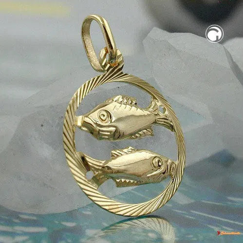 Anhänger 15mm Sternzeichen Fische 9Kt GOLD-Anhänger Sternzeichen GOLD-Schmuckhoelle.com