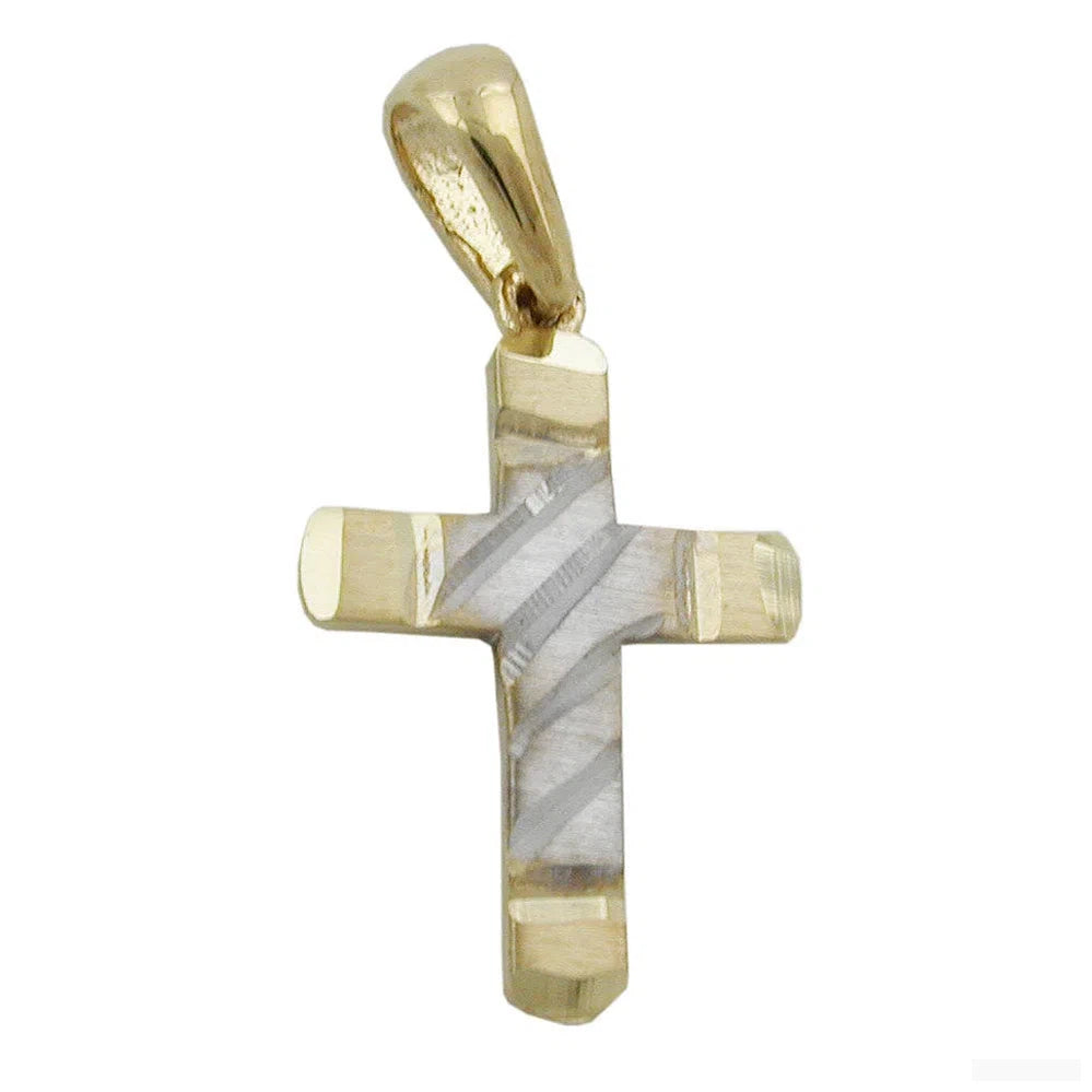 Anhänger 15x11mm Kreuz bicolor diamantiert 9Kt GOLD-Kreuzanhänger GOLD-Schmuckhoelle.com