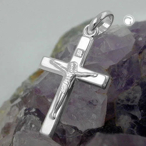 Anhänger 17x11mm Kreuz mit Jesus glänzend Silber 925-Kreuz-Anhänger Silber-Schmuckhoelle.com