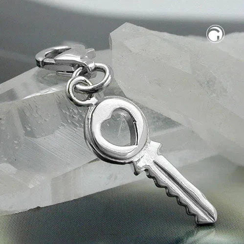 Anhänger 17x7mm Charm Sicherheitsschlüssel mit Herz Silber 925-Charms Anhänger Silber-Schmuckhoelle.com