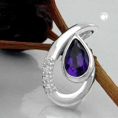 Anhänger 18x10mm Amethyst mit 4 Zirkonias glänzend Silber 925-Anhänger Zirkonia farbig Silber-Schmuckhoelle.com