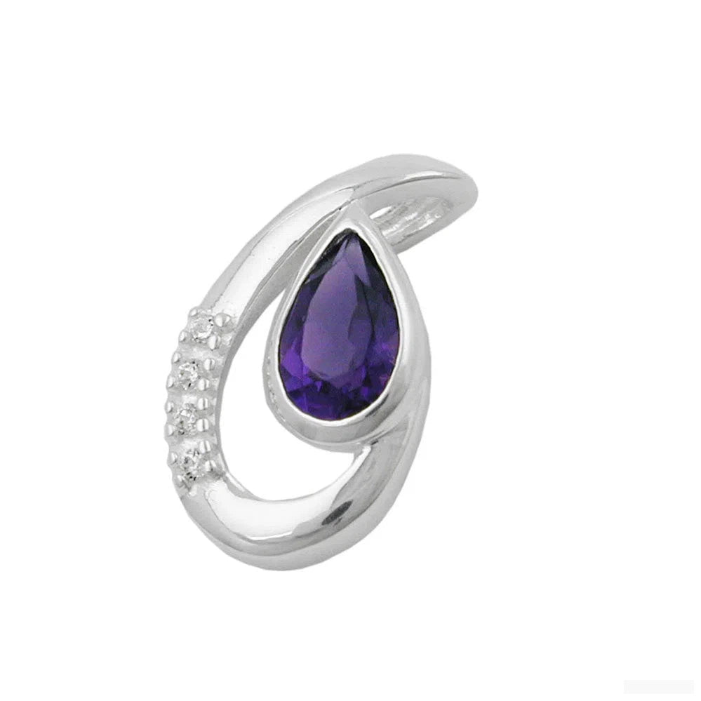 Anhänger 18x10mm Amethyst mit 4 Zirkonias glänzend Silber 925-Anhänger Zirkonia farbig Silber-Schmuckhoelle.com