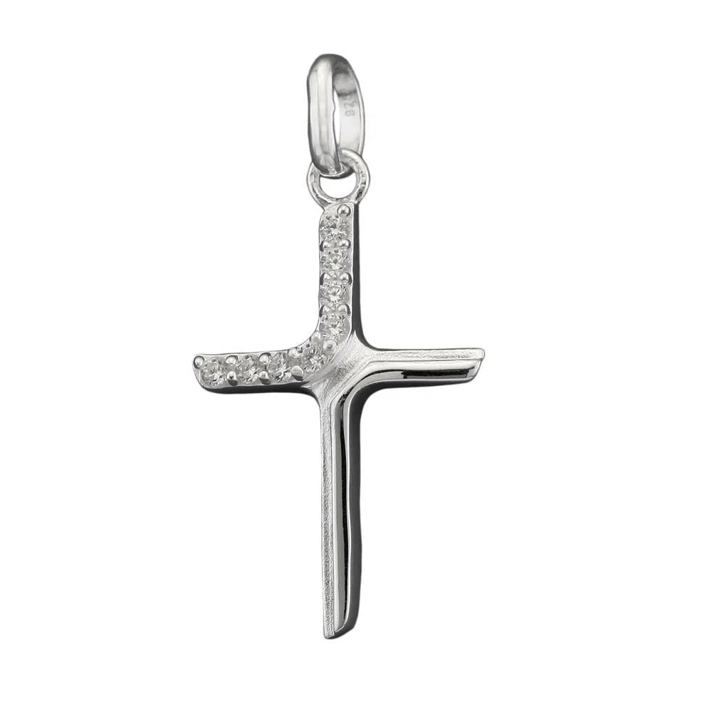 Anhänger 20x6mm Kreuz mit Zirkonias matt-glänzend Silber 925-Kreuz-Anhänger Silber-Schmuckhoelle.com