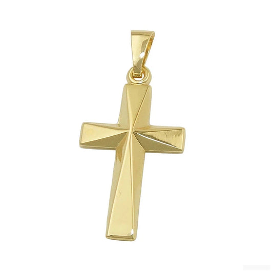 Anhänger 21x13mm Kreuz glänzend Mitte winklig ausgeformt 9Kt GOLD-Kreuzanhänger GOLD-Schmuckhoelle.com