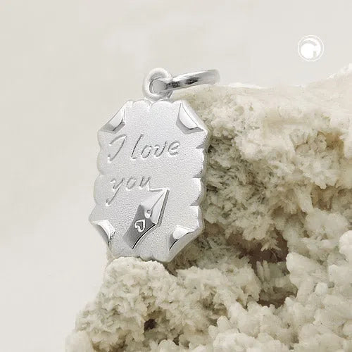 Anhänger 22x15mm Brief -I love you- Silber 925-Freundschaftsanhänger Silber-Schmuckhoelle.com