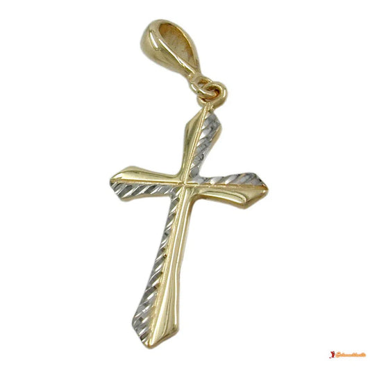 Anhänger 24x13mm Kreuz bicolor 9Kt GOLD-Kreuzanhänger GOLD-Schmuckhoelle.com