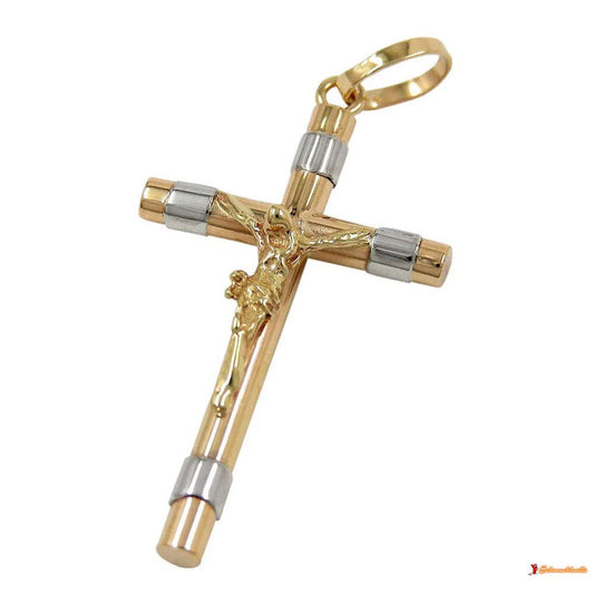 Anhänger 25x14mm Kreuz-Jesus bicolor rhodiniert 9Kt GOLD-Kreuzanhänger GOLD-Schmuckhoelle.com