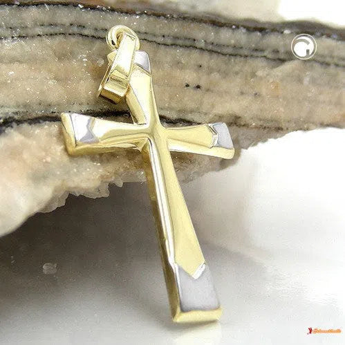 Anhänger 25x16mm Kreuz bicolor 9Kt GOLD-Kreuzanhänger GOLD-Schmuckhoelle.com