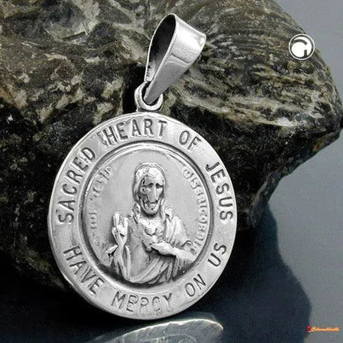 Anhänger 26mm Herz-Jesu-Verehrung dunkel geschwärzt Silber 925-Religiöse Anhänger Silber-Schmuckhoelle.com