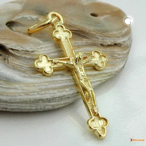 Anhänger 26x17mm Kreuz mit Jesus glänzend 14Kt GOLD-Kreuzanhänger GOLD-Schmuckhoelle.com