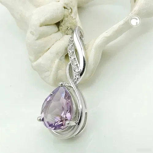 Anhänger 27x10mm Amethyst mit Zirkonias glänzend rhodiniert Silber 925-Anhänger sonstige Steine Silber-Schmuckhoelle.com