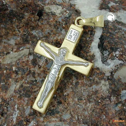 Anhänger 27x17mm Kreuz mit Jesus bicolor matt-glänzend 9Kt GOLD-Kreuzanhänger GOLD-Schmuckhoelle.com