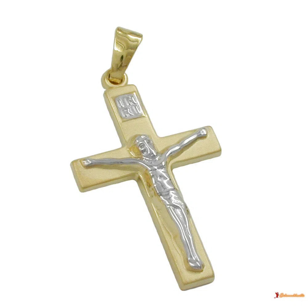 Anhänger 27x17mm Kreuz mit Jesus bicolor matt-glänzend 9Kt GOLD-Kreuzanhänger GOLD-Schmuckhoelle.com