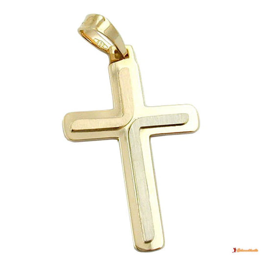 Anhänger 30x19mm Kreuz tricolor matt-glänzend 14Kt GOLD-Kreuzanhänger GOLD-Schmuckhoelle.com