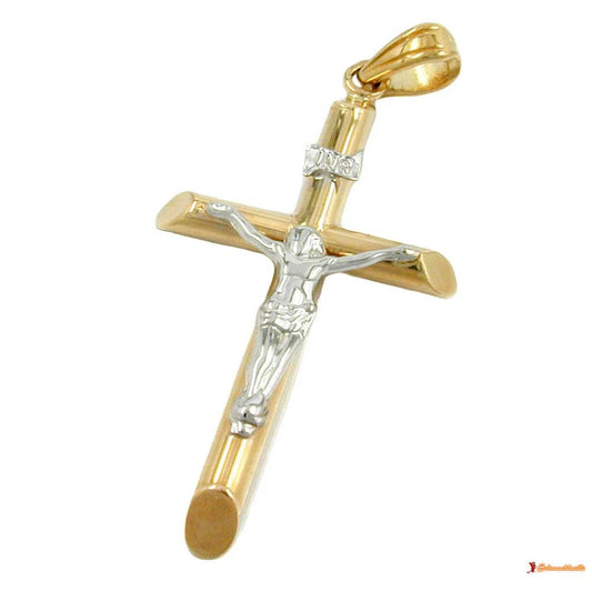 Anhänger 30x21mm Jesuskreuz bicolor mit Weißgold 9Kt GOLD-Kreuzanhänger GOLD-Schmuckhoelle.com