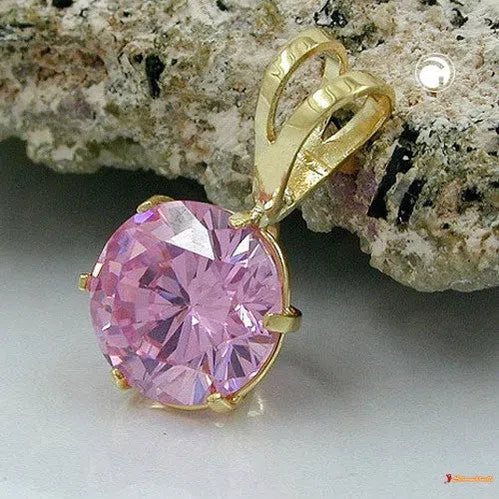 Anhänger 8mm Zirkonia-pink 9Kt GOLD-Anhänger Zirkonia farbig GOLD-Schmuckhoelle.com