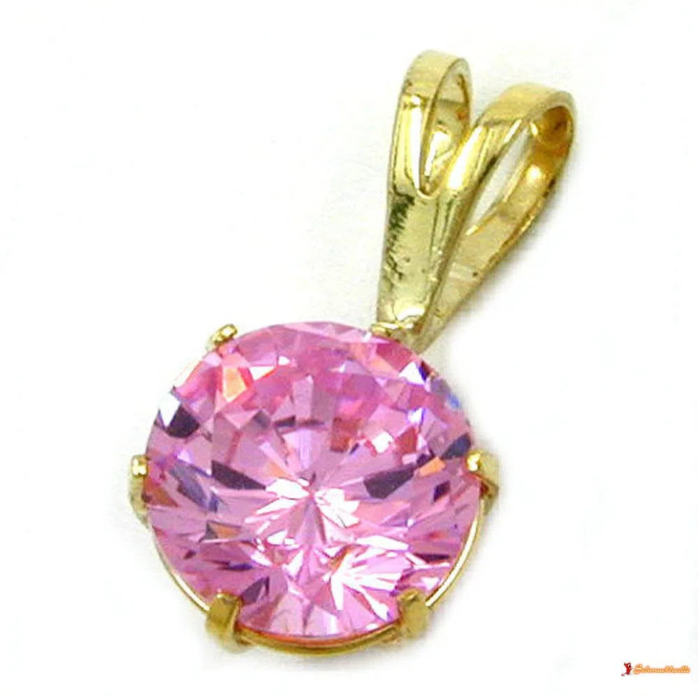 Anhänger 8mm Zirkonia-pink 9Kt GOLD-Anhänger Zirkonia farbig GOLD-Schmuckhoelle.com