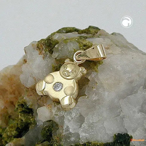 Anhänger Bärchen mit Zirkonia 9Kt GOLD-Anhänger für Kinder GOLD-Schmuckhoelle.com