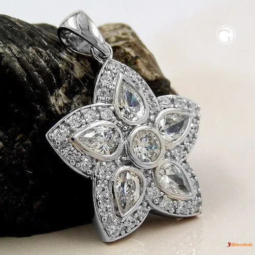 Anhänger, Blume mit Zirkonias Silber 925-Anhänger Zirkonia weiß Silber-Schmuckhoelle.com