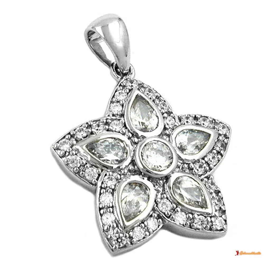 Anhänger, Blume mit Zirkonias Silber 925-Anhänger Zirkonia weiß Silber-Schmuckhoelle.com