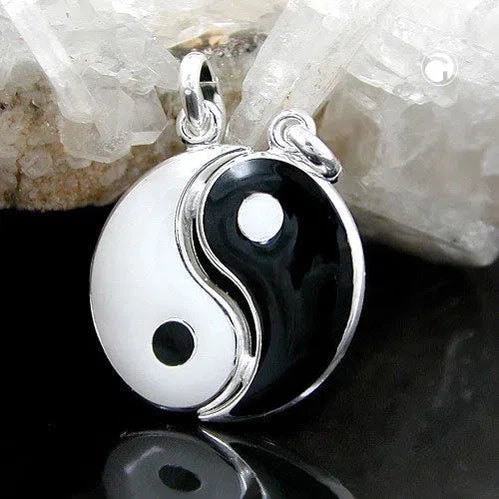 Anhänger Yin Yang 16mm schwarz weiß lackiert Silber 925-Freundschaftsanhänger Silber-Schmuckhoelle.com