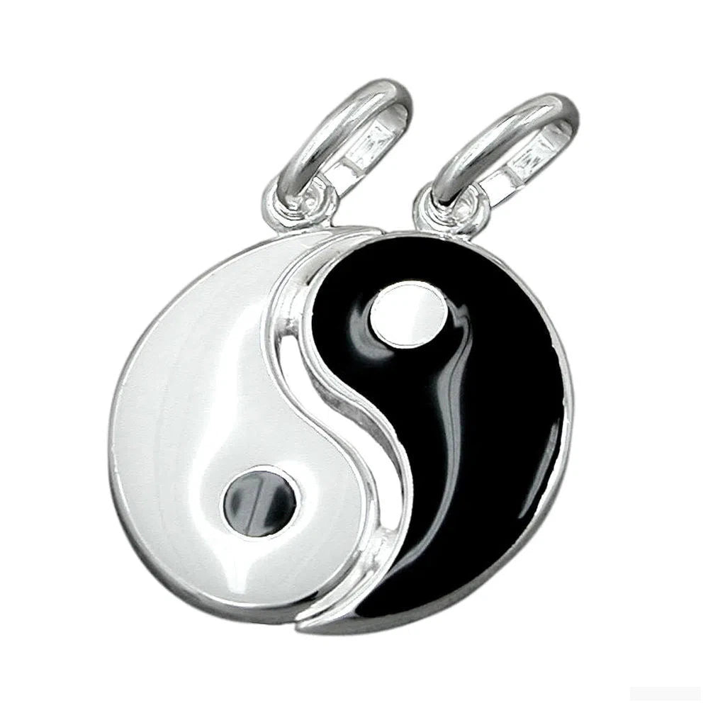 Anhänger Yin Yang 16mm schwarz weiß lackiert Silber 925-Freundschaftsanhänger Silber-Schmuckhoelle.com