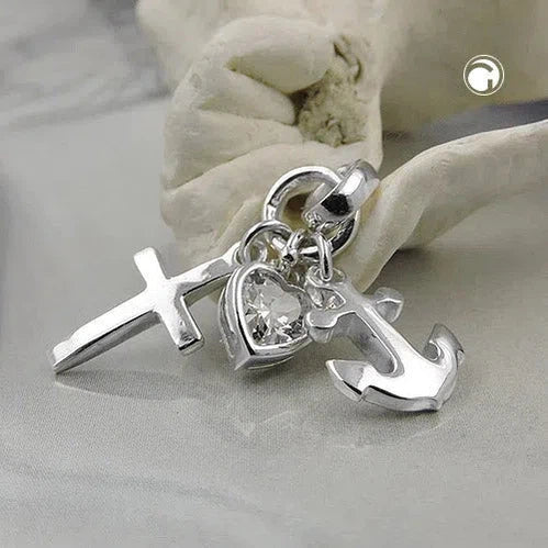 Anhänger ca. 23mm Glaube-Liebe-Hoffnung mit Zirkonia Silber 925-Religiöse Anhänger Silber-Schmuckhoelle.com