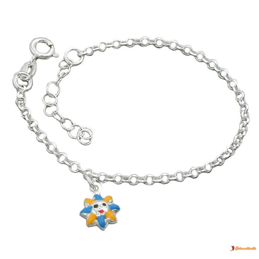 Armband 24mm Erbskette Sonne farbig lackiert Silber 925 14cm-Kinder-Armbänder Silber-Schmuckhoelle.com