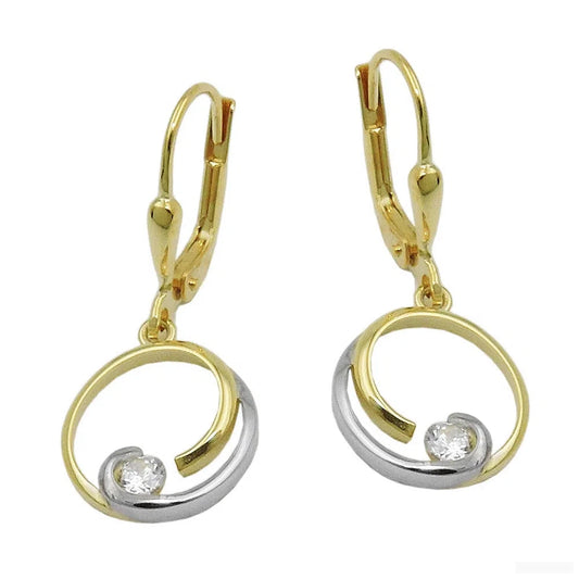 Brisur 28x11mm bicolor Kreis mit Zirkonia 9Kt GOLD-Ohrringe mit Stein GOLD-Schmuckhoelle.com