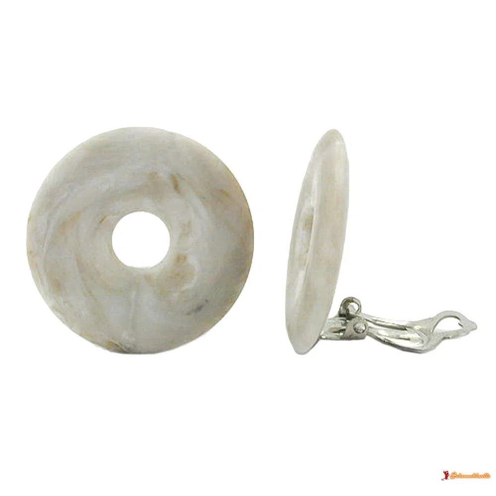 Clip Ohrring 30mm Ring grau-beige-marmoriert matt Kunststoff-Bouton-Ohrclips beige/braun-Schmuckhoelle.com