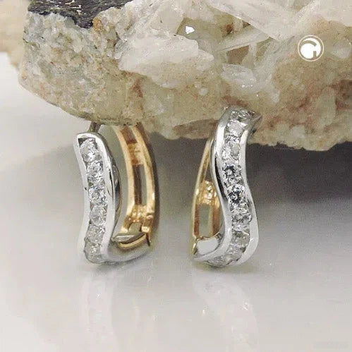 Creole 12x3mm Klappscharnier bicolor Zirkonias 9Kt GOLD-Creolen mit Klappscharnier GOLD-Schmuckhoelle.com