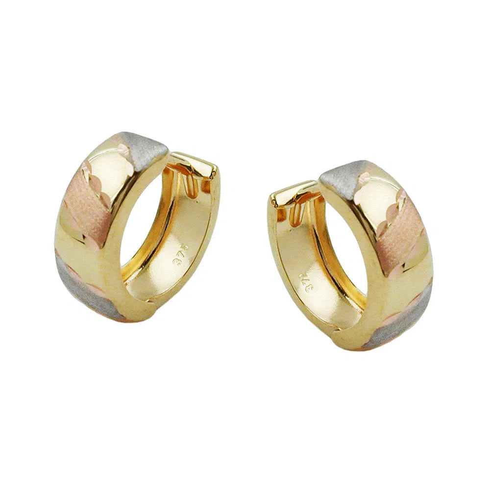 Creole 12x5mm Klappscharnier tricolor diamantiert 9Kt GOLD-Creolen mit Klappscharnier GOLD-Schmuckhoelle.com