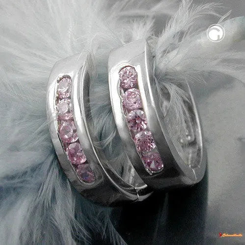 Creole 13x3,5mm Klappscharnier Zirkonias pink rhodiniert Silber 925-Creolen Scharnier mit Stein Silber-Schmuckhoelle.com