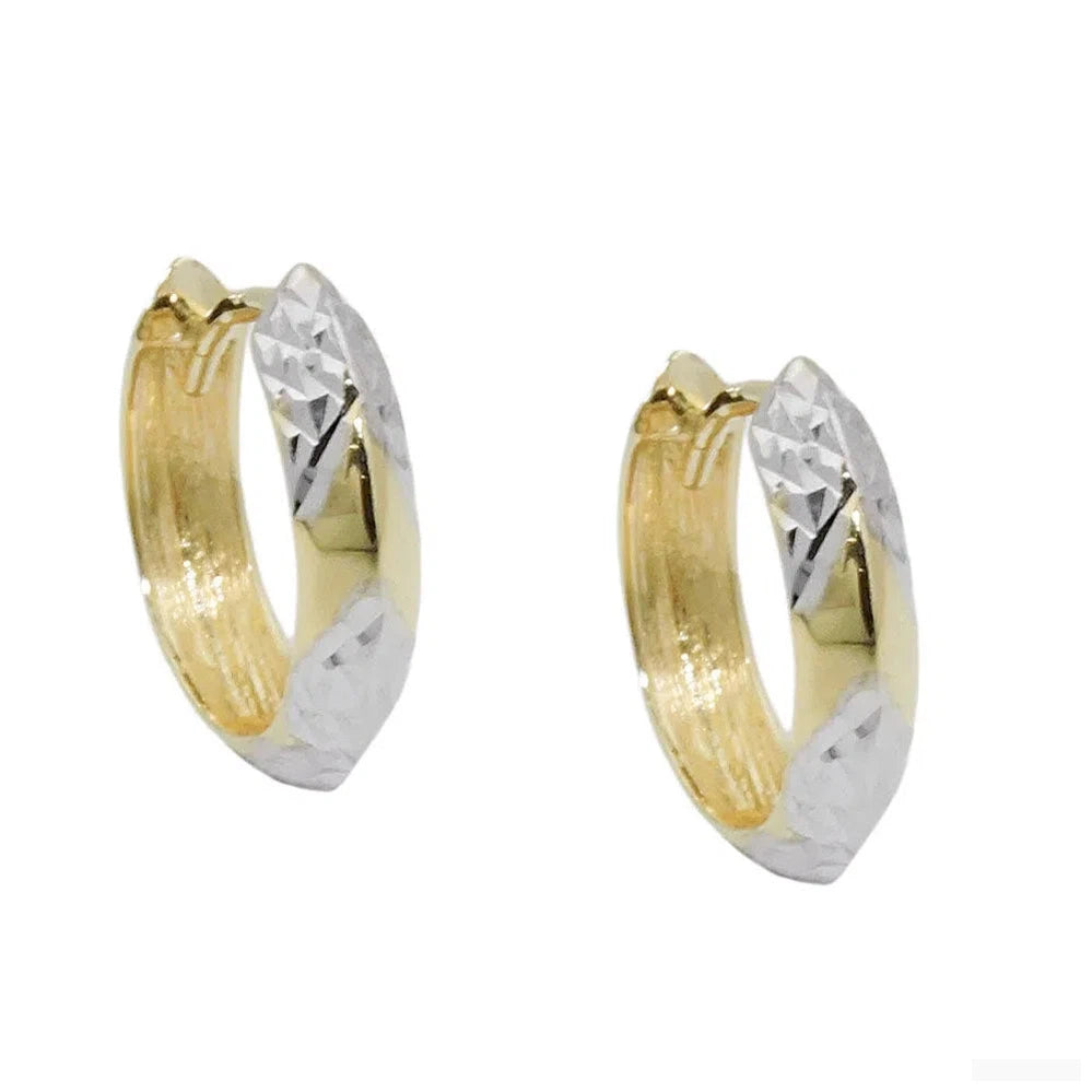 Creole 14x3mm Klappscharnier kantig bicolor diamantiert 9Kt GOLD-Creolen mit Klappscharnier GOLD-Schmuckhoelle.com