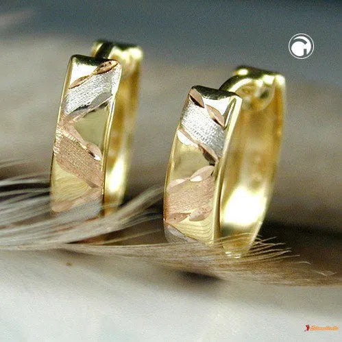 Creole Ohrring 115x3mm Klappscharnier tricolor diamantiert 9Kt GOLD-Creolen mit Klappscharnier GOLD-Schmuckhoelle.com