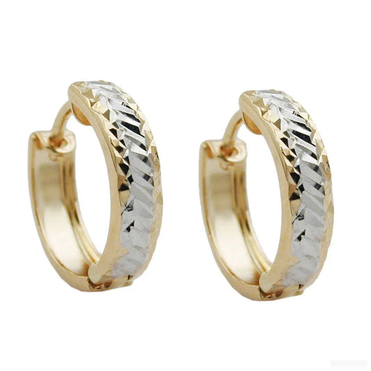 Creole Ohrring 11x3mm Klappscharnier bicolor rhodiniert diamantiert 9Kt GOLD-Creolen mit Klappscharnier GOLD-Schmuckhoelle.com