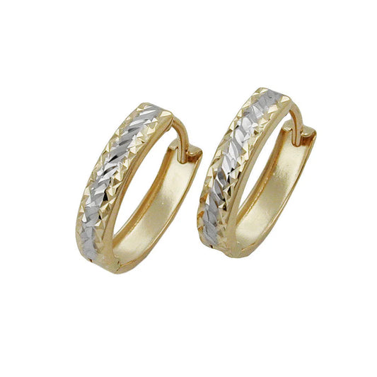 Creole Ohrring 12x11x3mm Klappscharnier oval bicolor diamantiert 9Kt GOLD-Creolen mit Klappscharnier GOLD-Schmuckhoelle.com