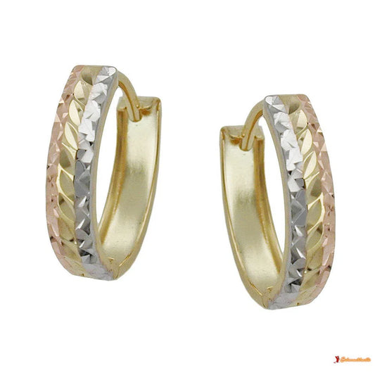 Creole Ohrring 12x11x3mm Klappscharnier tricolor diamantiert 9Kt GOLD-Creolen mit Klappscharnier GOLD-Schmuckhoelle.com