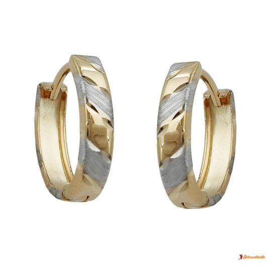 Creole Ohrring 12x3mm Klappscharnier bicolor diamantiert 9Kt GOLD-Creolen mit Klappscharnier GOLD-Schmuckhoelle.com