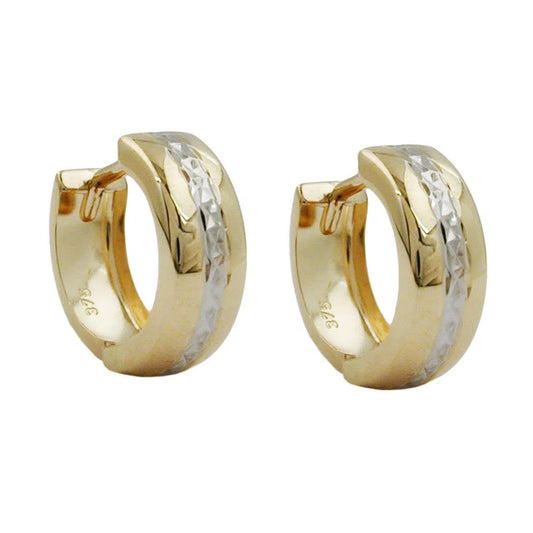 Creole Ohrring 12x5mm Klappscharnier bicolor diamantiert 9Kt GOLD-Creolen mit Klappscharnier GOLD-Schmuckhoelle.com